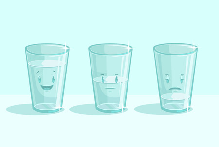 Transparent glasses of water with different emotions. Vector flat cartoon illustrationのイラスト素材