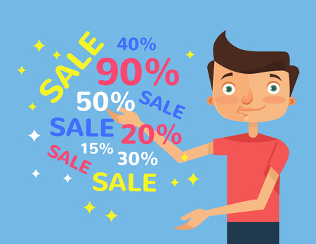 Black friday. Big sale. Sale man. Vector flat cartoon illustrationのイラスト素材