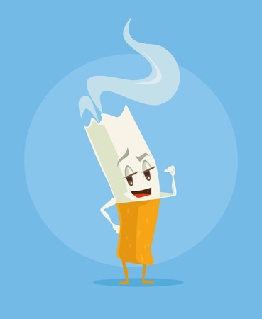 Vector cigarette cartoon funny character. Vector flat illustrationのイラスト素材