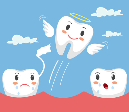 Removal of tooth. Teeth character. Vector flat cartoon illustrationのイラスト素材