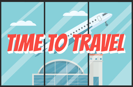 Time to travel banner. Vector flat cartoon illustrationのイラスト素材