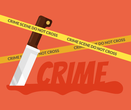 Bloody knife. Crime scene. Vector flat cartoon illustrationのイラスト素材