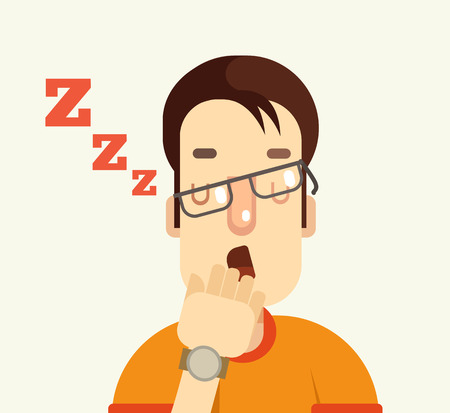 Man character yawning. Vector flat cartoon illustrationのイラスト素材