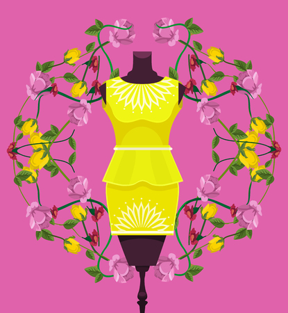 Mannequin with dress. Shop showcase. Vector flat cartoon illustrationのイラスト素材