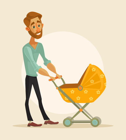 Happy father with baby. Vector flat cartoon illustrationのイラスト素材