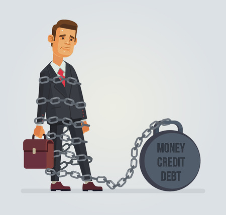Office worker character with debt credit money weight. Vector flat cartoon illustrationのイラスト素材