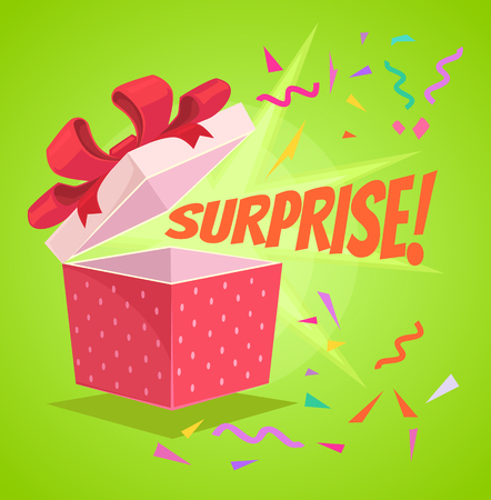 Open surprise text gift box. Vector flat cartoon illustrationのイラスト素材