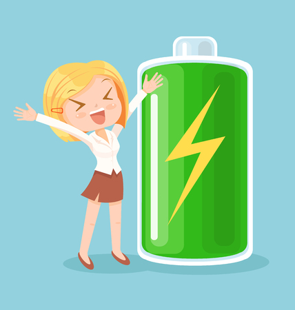 Businesswoman character full of energy. Vector flat cartoon illustrationのイラスト素材