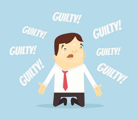 Guilty office worker man character. Vector flat cartoon illustrationのイラスト素材