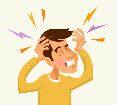 Headache man character. Vector flat cartoon illustrationのイラスト素材
