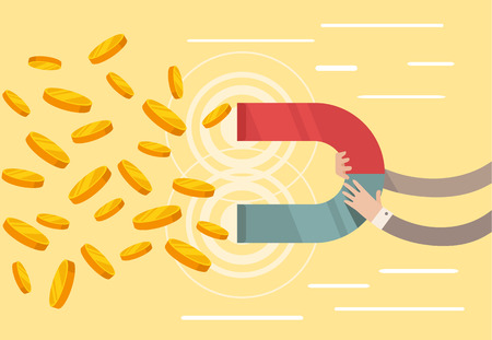 Business success. Magnet attract money. Vector flat cartoon illustrationのイラスト素材