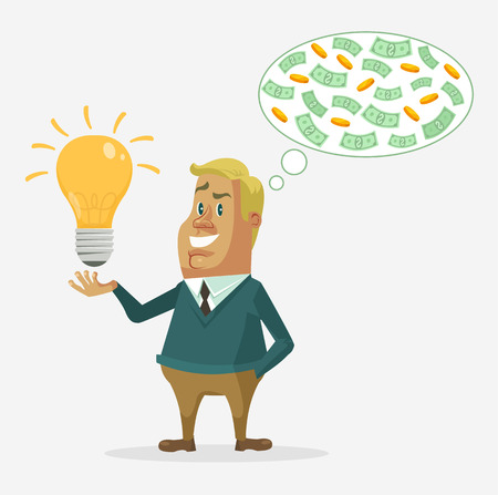 Office worker character have good idea make money. Vector flat cartoon illustrationのイラスト素材