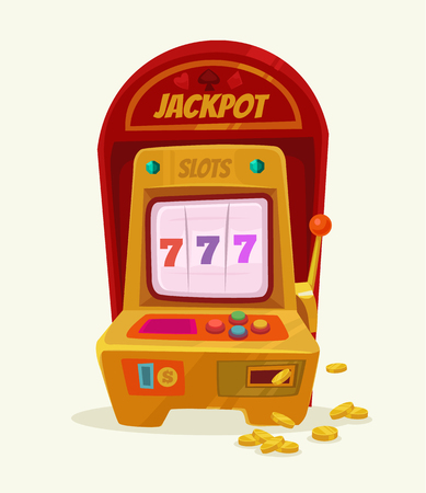 Slot machine with 777 and money. Vector flat cartoon illustrationのイラスト素材