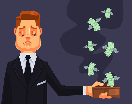Businessman character lost money. Vector flat cartoon illustrationのイラスト素材
