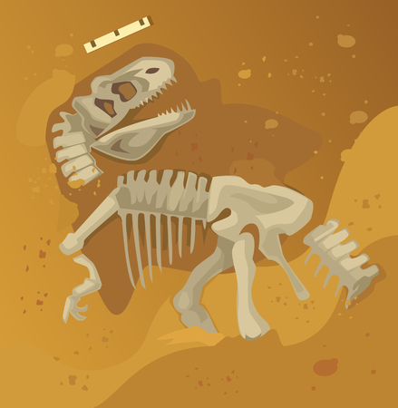 Ancient dinosaur skeleton fossil. Vector flat cartoon illustrationのイラスト素材