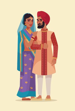Happy Indian couple. Vector flat cartoon illustrationのイラスト素材