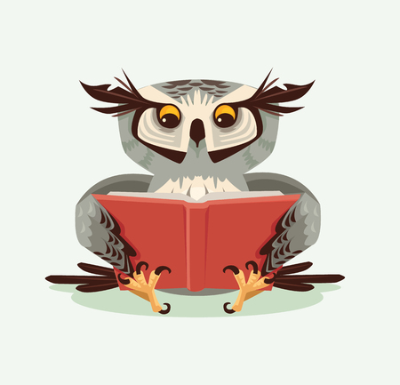 Professor wise owl character reading book.のイラスト素材