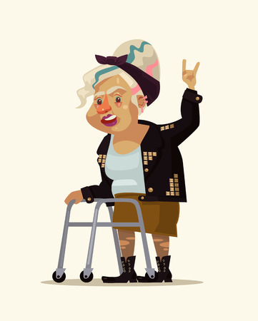 Rock style grandma character. Vector flat cartoon illustrationのイラスト素材