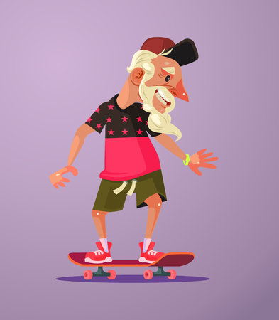 Grandfather character ride skater. Vector flat cartoon illustrationのイラスト素材