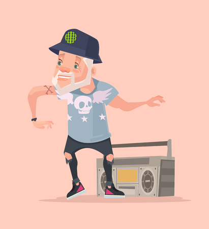 Cool modern funny smiling grandfather character dance. Vector flat cartoon illustrationのイラスト素材