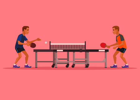 Two man characters playing tennis. Vector flat cartoon illustrationのイラスト素材