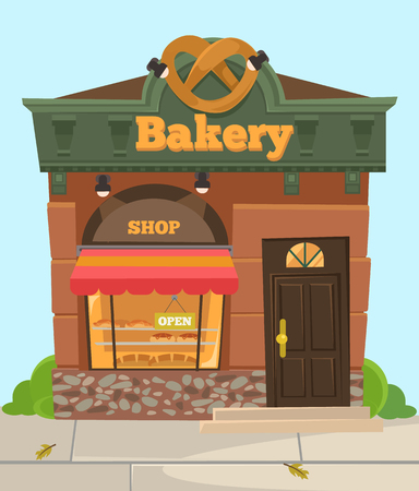 Bakery chocolate sweet city shop. Front view. Vector flat cartoon illustrationのイラスト素材