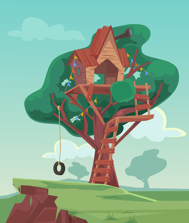 Tree house. Vector flat cartoon illustrationのイラスト素材
