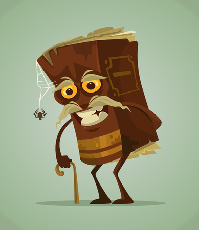 Happy smiling old book mascot character. Vector flat cartoon illustrationのイラスト素材