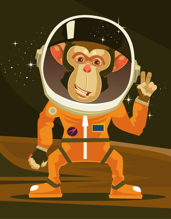 Happy smiling monkey astronaut in space suit. Vector flat cartoon illustrationのイラスト素材