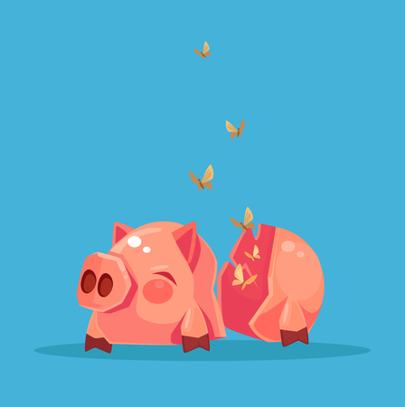 Broken empty piggy bank. No money. Financial crisis. Vector flat cartoon illustrationのイラスト素材