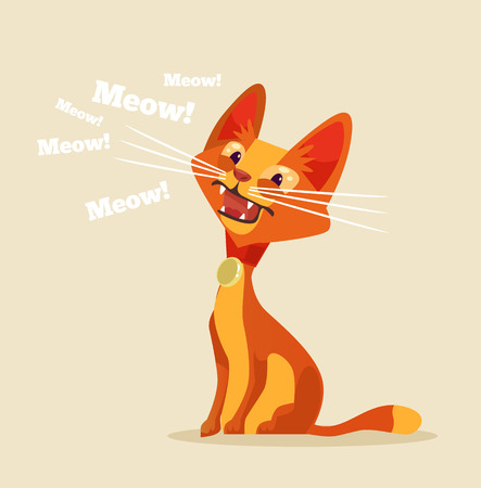 Cute cat character meow. Vector flat cartoon illustrationのイラスト素材
