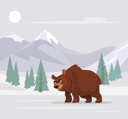 Angry hungry bear. Vector flat cartoon illustrationのイラスト素材