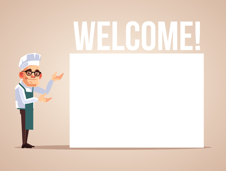Happy smiling cook characters. Vector flat cartoon illustrationのイラスト素材
