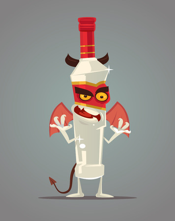 Angry alcohol monster character bottle of vodka. Vector flat cartoon illustrationのイラスト素材