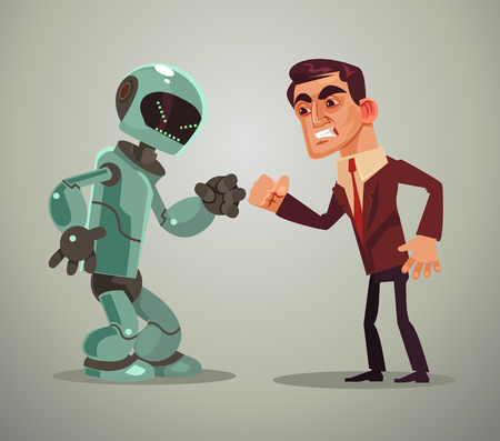 Man vs robot. Vector flat cartoon illustrationのイラスト素材
