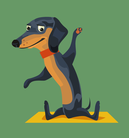 Happy smiling dog character doing yoga. Vector flat cartoon illustrationのイラスト素材