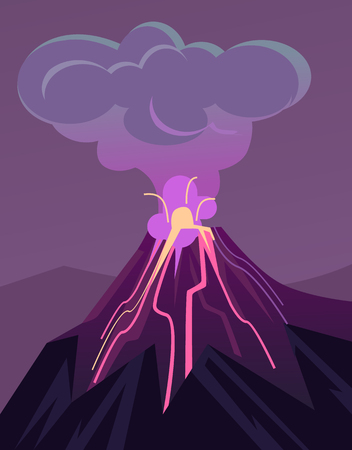 Erupting volcano. Vector flat cartoon illustrationのイラスト素材