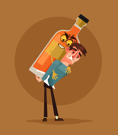 Drunk alcoholic man. Alcoholism concept. Vector cartoon illustrationのイラスト素材