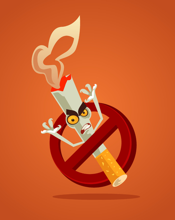 Redraw red circle. Tobacco smoke habit. Vector flat cartoon illustrationのイラスト素材