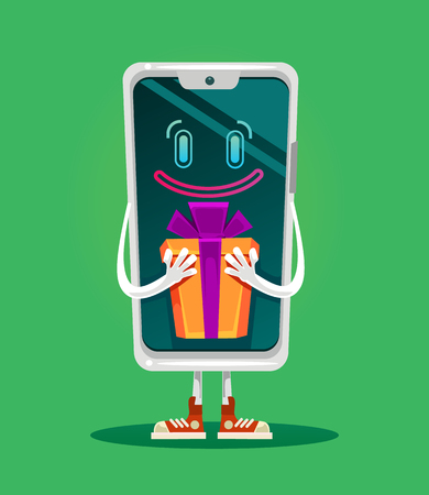 Happy grinning mobile phone character.のイラスト素材