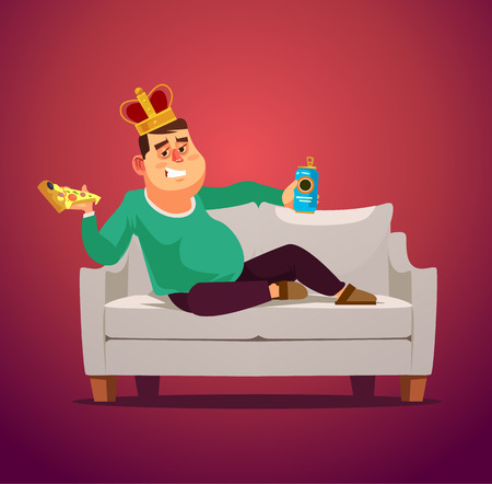 Lazy sofa king man. Flat cartoon illustration graphic design concept elementのイラスト素材