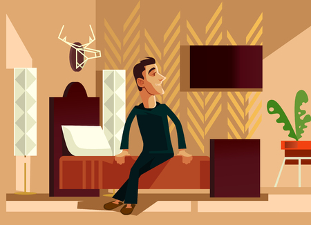 Happy smiling man character. Vector flat cartoon illustrationのイラスト素材