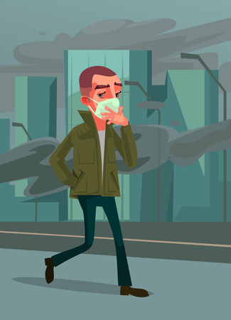 Man passer character. Environmental pollution. Vector cartoon illustrationのイラスト素材
