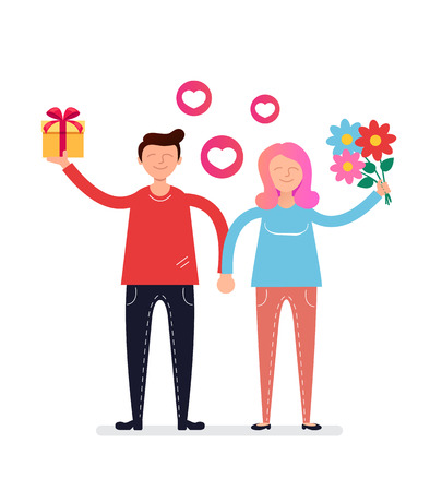 Happy smiling Dating relationship lovers concept. Vector flat cartoon design graphic isolated illustrationのイラスト素材