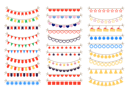 Colorful garlands ornament celebration decoration elements isolated set. Vector flat cartoon character illustration setのイラスト素材