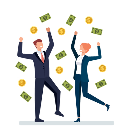 Happy little girl Successful business concept. Vector flat graphic design cartoon isolated illustrationのイラスト素材