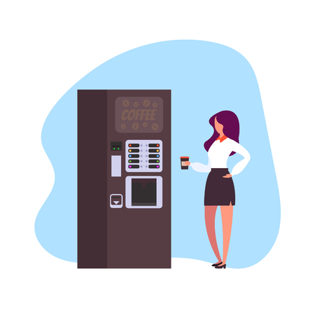 Drinking coffee from a coffee machine. Vector flat graphic design illustrationのイラスト素材
