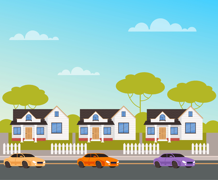 Houses street village concept. Vector design flat graphic cartoon illustrationのイラスト素材
