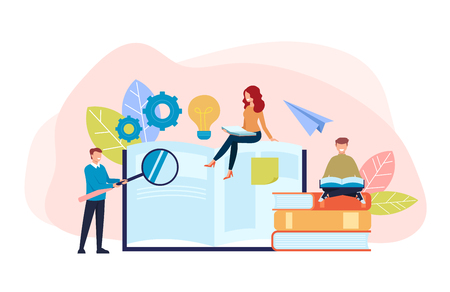 Office workers workers reading books. Education concept. Vector flat cartoon graphic design illustrationのイラスト素材