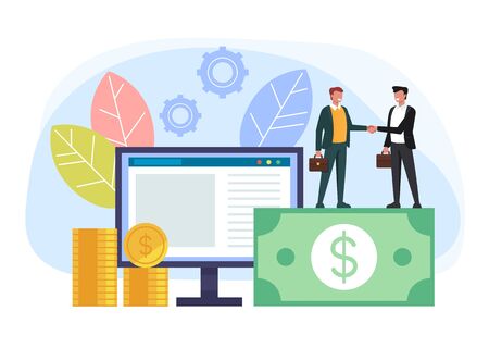 Online business deal concept. Vector flat cartoon graphic design isolated illustrationのイラスト素材